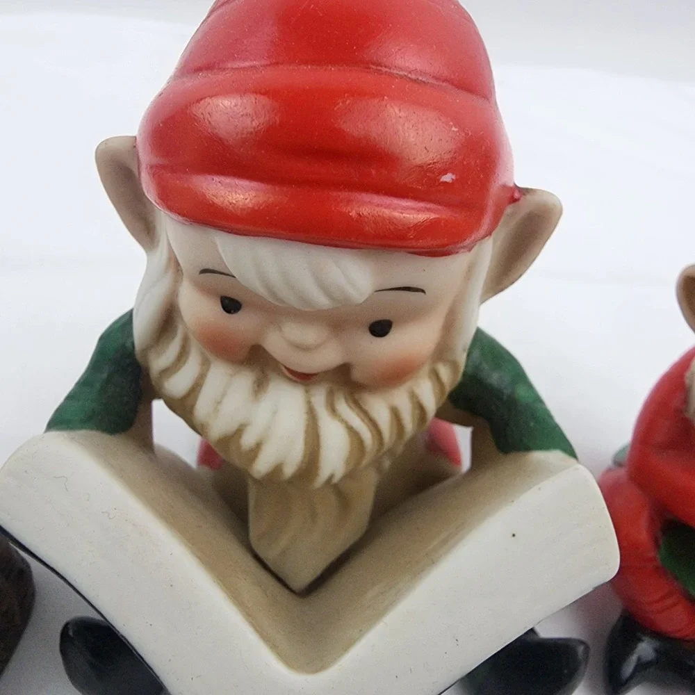 Vtg. Homco Christmas Elves Set of 3 Porcelain Figurines #5205 Taiwan Granny Core